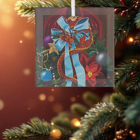 Red Dragon Kerstkrans Glas Ornament