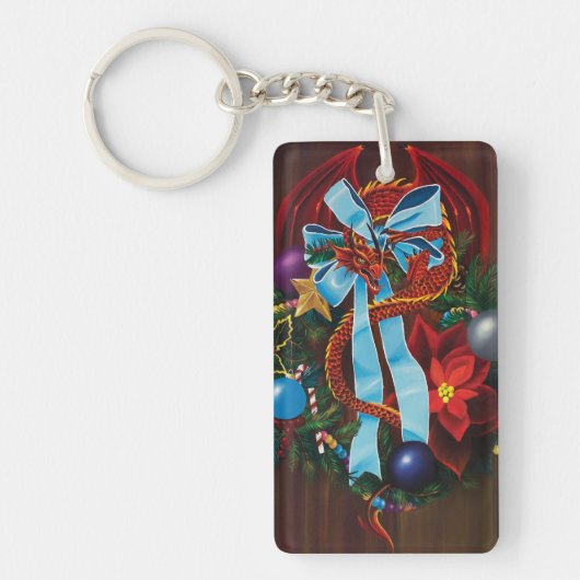 Red Dragon Kerstkrans Sleutelhanger (Voorkant)