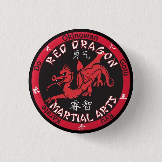 Red Dragon Martial Arts Pin Ronde Button 3,2 Cm (Voorkant)