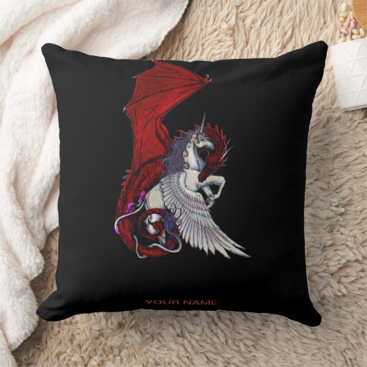 Red Dragon Monster Crimson Fantasy Wings Unicorn Kussen (Deken)