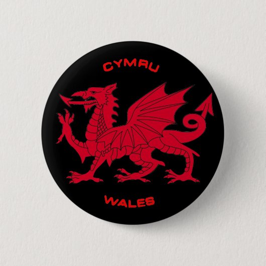 Red Dragon of Wales (Cymru), Black Back Ronde Button 5,7 Cm (Voorkant)