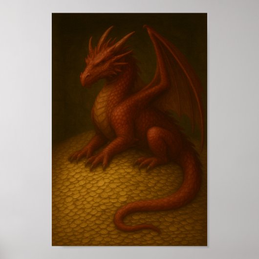 Red Dragon op Gold Board Poster (Voorkant)