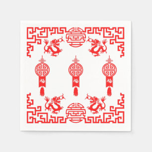 Red Dragon Oriental Cocktail Napkins Servet