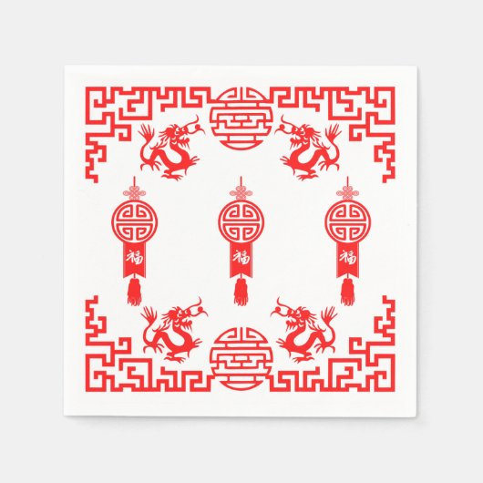 Red Dragon Oriental Cocktail Napkins Servet (Voorkant)