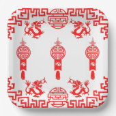 Red Dragon Oriental Square Paper Party Bord (Voorkant)