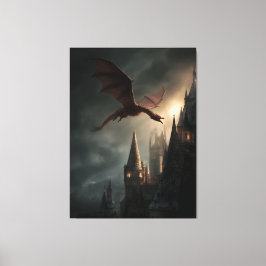 Red Dragon Over Gothic Castle Canvas Afdruk