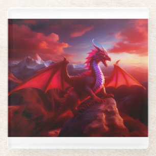 Red Dragon Perches op Craggy Mountain Peak Glazen Onderzetter
