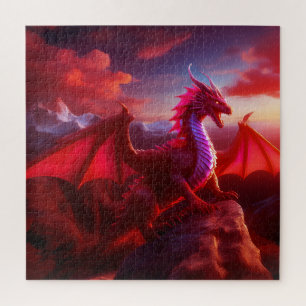 Red Dragon Perches op Craggy Mountain Peak Legpuzzel