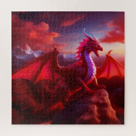 Red Dragon Perches op Craggy Mountain Peak Legpuzzel (Verticaal)