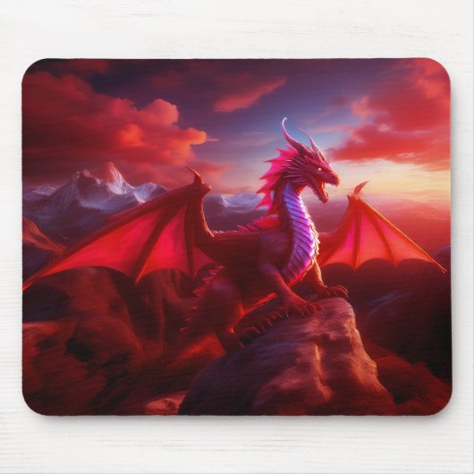 Red Dragon Perches op Craggy Mountain Peak Muismat (Voorkant)