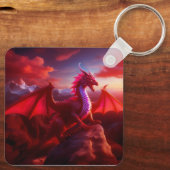 Red Dragon Perches op Craggy Mountain Peak Sleutelhanger (Achterkant)