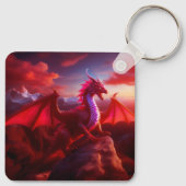 Red Dragon Perches op Craggy Mountain Peak Sleutelhanger (Achterkant)