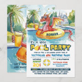 Red Dragon Pool Party Uitnodiging voor verjaardag (Voorkant / Achterkant)
