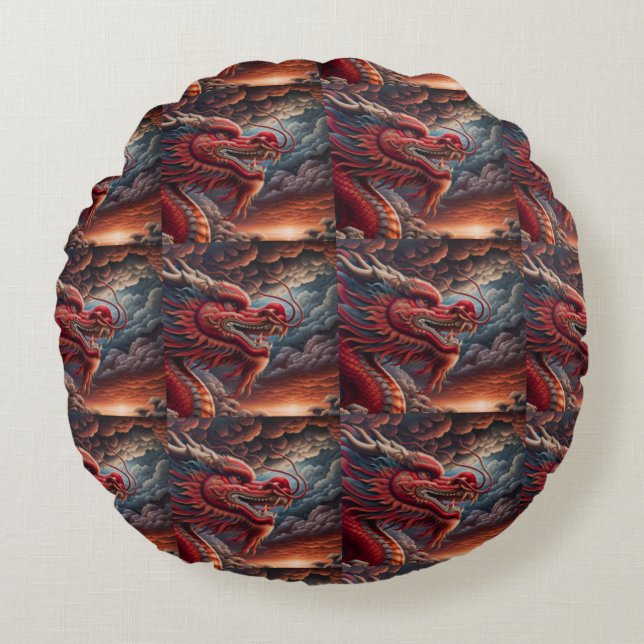 Red Dragon  Rond Kussen (Voorkant)