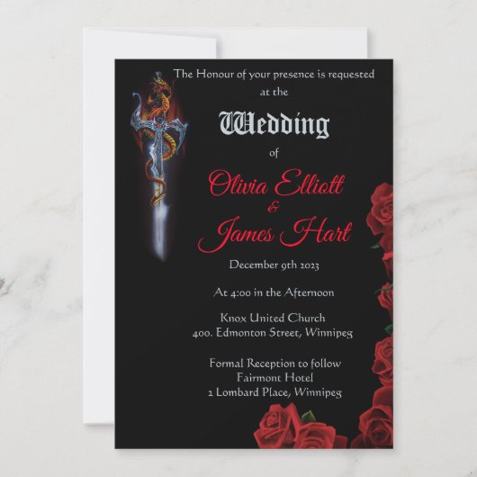 Red Dragon Rozen Zwaard Bruiloft Kaart (Voorkant)