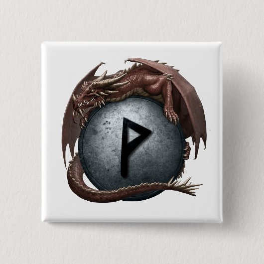 Red Dragon Rune Button - Wunjo (Voorkant)
