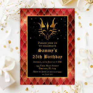 Red Dragon Scales Faux Glitter Birthday Kaart