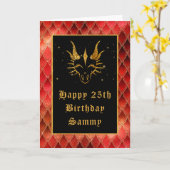 Red Dragon Scales Faux Glitter Happy Birthday Kaart (Gele Bloem)