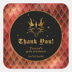 Red Dragon Scales Gouden Verjaardag Dank u Vierkante Sticker