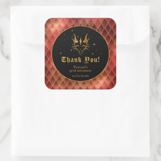 Red Dragon Scales Gouden Verjaardag Dank u Vierkante Sticker (Tas)
