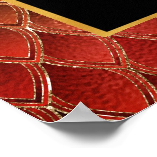Red Dragon Scales Gouden Verjaardagsfeestje Welkom Poster (Hoek)