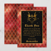 Red Dragon Schalen Gouden Faux Glitter Verjaardag Bedankkaart (Voorkant / Achterkant)