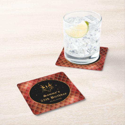 Red Dragon Schalen Gouden Faux Glitter Verjaardag Kartonnen Onderzetters (Insitu)