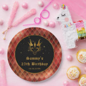 Red Dragon Schalen Gouden Faux Glitter Verjaardag Papieren Bordje (Feest)