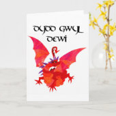 Red Dragon St David's Day Wenskaart - Welsh Kaart (Gele Bloem)