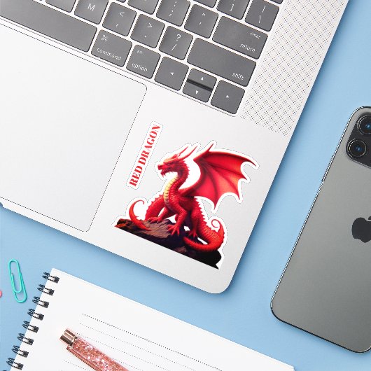 RED DRAGON STICKER (Laptop met iPhone)