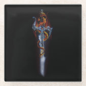 Red Dragon Sword Fantasy Glazen Onderzetter (Voorkant)