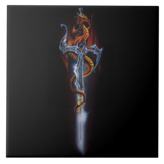 Red Dragon Sword Fantasy Tegeltje (Voorkant)