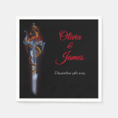 Red Dragon Sword Roses Fantasy Wedding Servet (Voorkant)