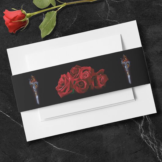 Red Dragon Sword Rozen Belly Band Bruiloft Uitnodigingen Wikkel