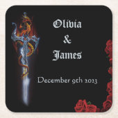 Red Dragon Sword Rozen Kartonnen Onderzetters (Voorkant)