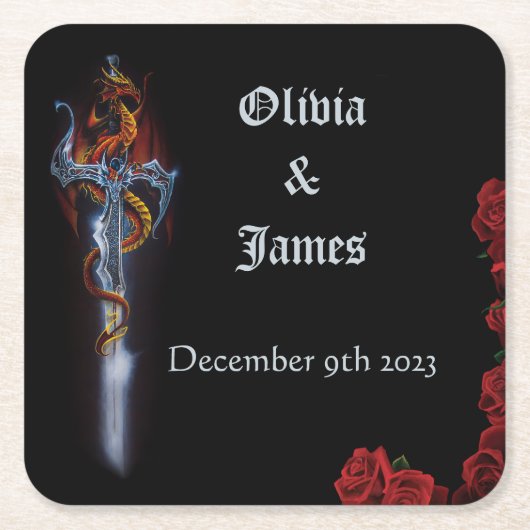 Red Dragon Sword Rozen Kartonnen Onderzetters (Voorkant)