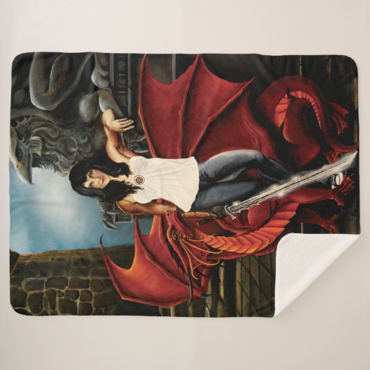 Red Dragon Urban Fantasy Sherpa Deken (Voorkant (horizontaal))