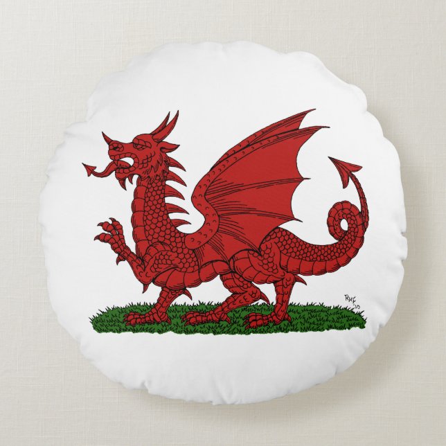 Red Dragon van Wales Rond Kussen (Voorkant)