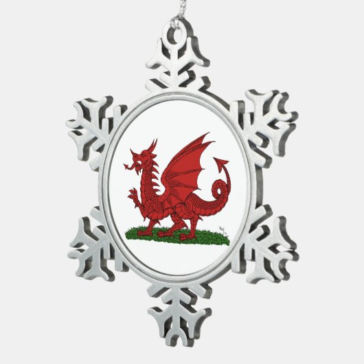 Red Dragon van Wales Tin Sneeuwvlok Ornament (Rechts)