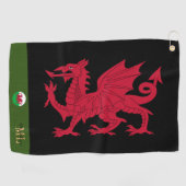 Red Dragon, Welsh flag & Wales, monogrammed Cymru Golfhanddoek (Horizontaal)