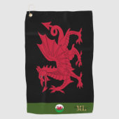 Red Dragon, Welsh flag & Wales, monogrammed Cymru Golfhanddoek (Voorkant)