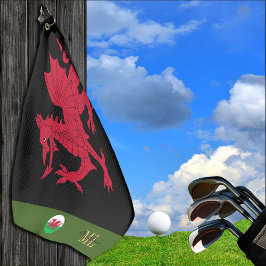 Red Dragon, Welsh flag & Wales, monogrammed Cymru Golfhanddoek