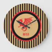 Red Dragon with Regal Gold Black Stripes Monogram Grote Klok (Voorkant)