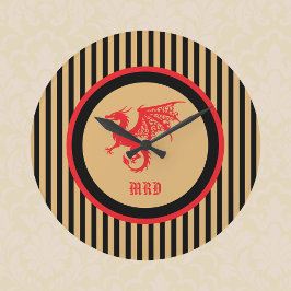 Red Dragon with Regal Gold Black Stripes Monogram Grote Klok