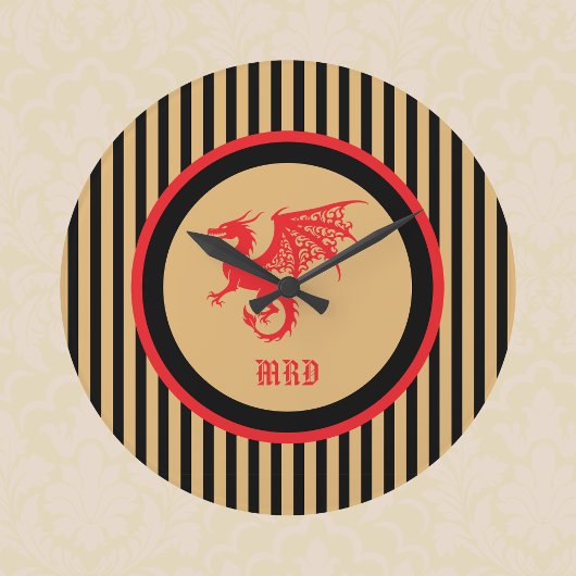 Red Dragon with Regal Gold Black Stripes Monogram Grote Klok