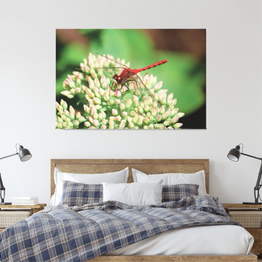 Red Dragonfly Floral Canvas Afdruk (Insitu (Slaapkamer))