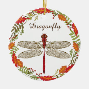 Red Dragonfly in de herfst Wreath Ornament