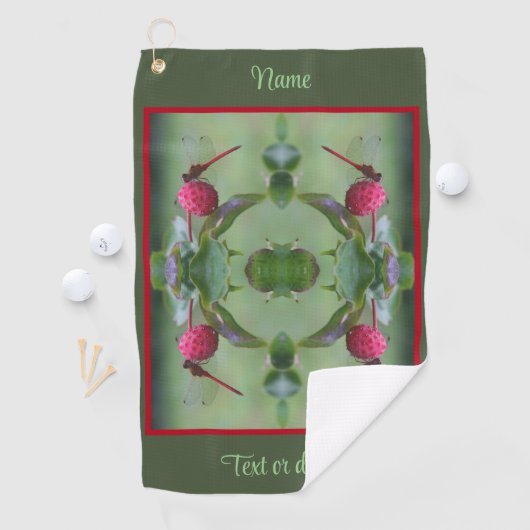 Red Dragonfly on Dogwood Fruit Personated Golfhanddoek (Insitu)