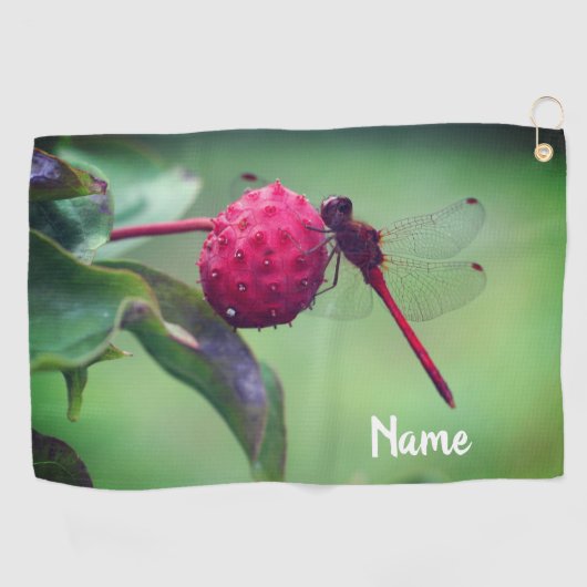 Red Dragonfly on Dogwood Fruit Personated Golfhanddoek (Horizontaal)