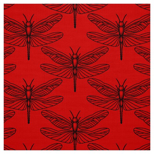 Red Dragonfly Polyester Poplin Fabric Stof (Swatch)